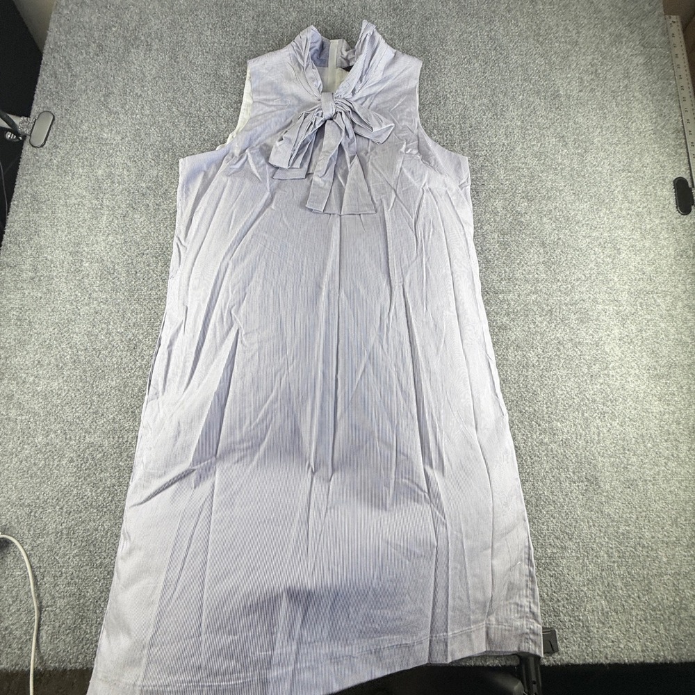 Banana Republic Pinstripe Bow Tie Neck Sleeveless Shift Dress Blue White 16 NWT